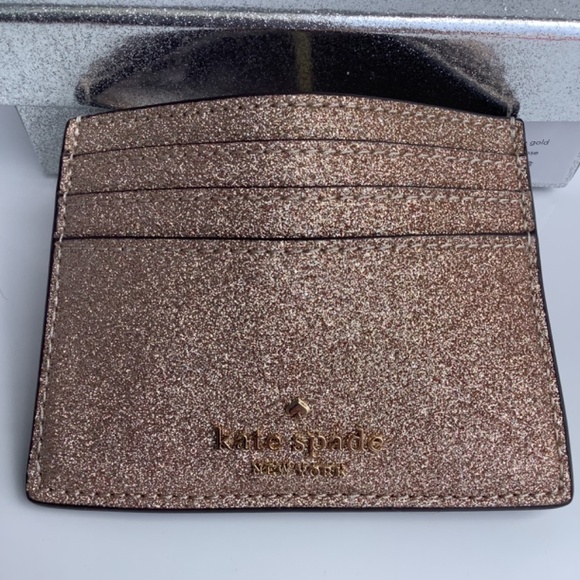 Kate Spade NY Rose Gold Shimmer Glitter Credit Card Holder I.D. Case BNWT + Box - Picture 5 of 6
